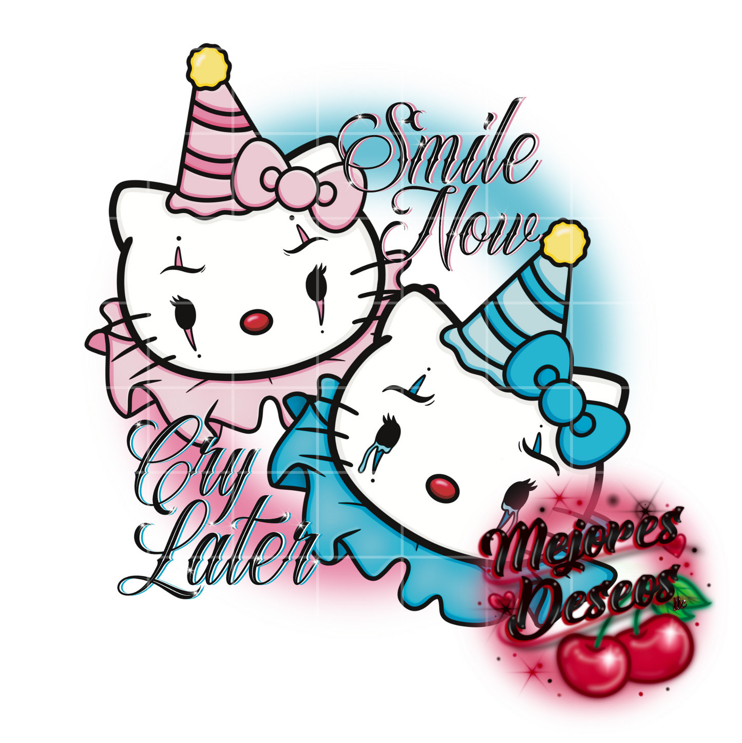 Smile Now, Cry Later Hello Kitty Clowns PNG only